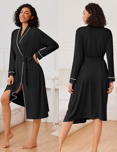 Ekouaer Kimono Robes for Women Long Lightweight Knit Bathrobe Shawl Soft Sleepwear Casual Ladies Loungewear S-XXL2