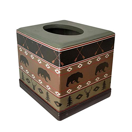 Image of Paseo Road Aztec Bear 8 Piece Cabin Lodge Bathroom Set with Towel Set, Countertop Accessory Set, Tissue Box Cover, Wastebasket Southwestern Rustic Style