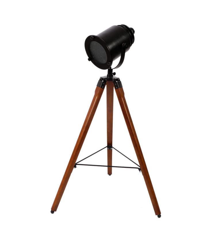 Image of PRISTINE INTERIORS Brown Fabric Shade Tripod Floor Lamp with Black Base Silver Metal Shade Tripod Floor Lamp with Beige Base (Industrial)