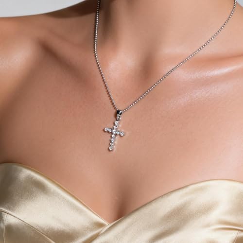Aohik Platinum Plated Square Cross Necklace for Women, Cubic Zirconia Dainty Crucifix Pendant Choker Necklace for Layering Anniversary Birthday Jewelry Gifts — view 2