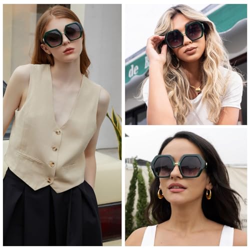 Xpectrum Trendy Extra Large Womens Sunglasses Retro Hexagonal Thick Frame Vintage Oversized Glasses4