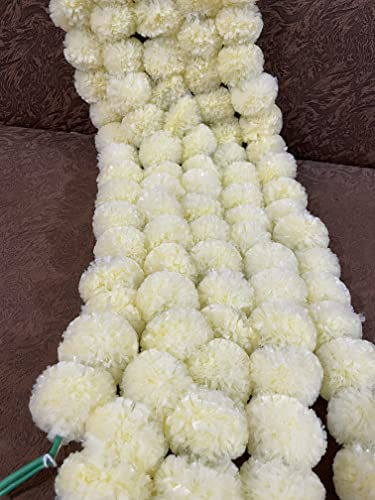 Image of SPHINX Artificial Marigold Fluffy Flower Garlands (Cream, 5 Pieces)