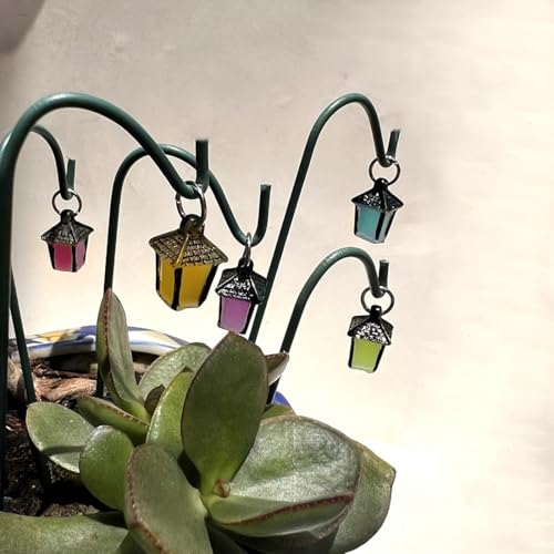 3-Pack Fairy Garden Lantern Stakes Solar Powered Colorful Resin Lights on Iron Stakes for Outdoor & Indoor Decor