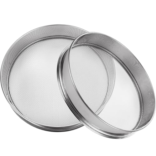 GBACHOOSE 2PCS Gardening Sand Soil Compost Sifter 12 Inch, 3mm Sieve Stainless Steels Sifter Screen Garden Soil Sifter, Dirt Strainer for Yard Work Soil Sieve for Sand Rocks Dirt Compost