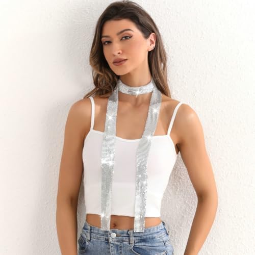 Sequins Neck Tie Scarf for Woman Glitter Sparkle Metal Neckerchief Party Evening Long Thin Skinny Tie Shawls3