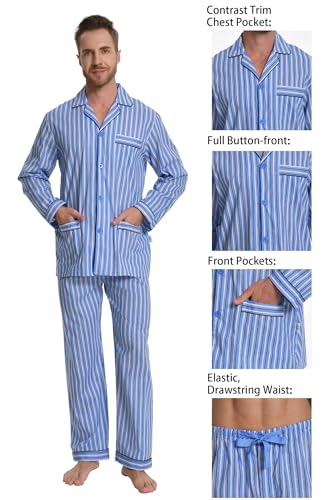 Image of GLOBAL Mens Pajamas Set, 100% Cotton Woven Drawstring Sleepwear Set with Top and Pants /Bottoms