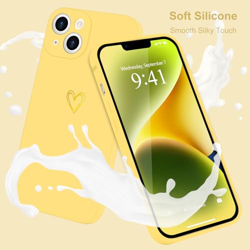 Image of Wirvyuer for iPhone 14 Phone Case Cute Heart Pattern Soft Shockproof Protective Silicone Phone Case for Women Girls, Yellow