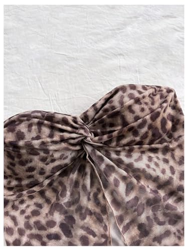 WDIRARA Women's Leopard Print Twist Tube Top Split Front Strapless Asymmetrical Bandeau Top3