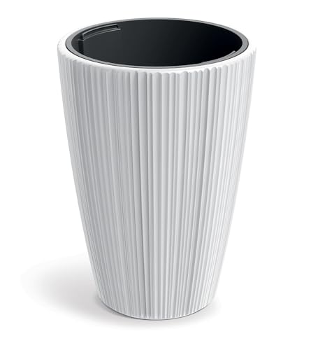 Tymar Blumentopf Gross mit Einsatz, Übertopf Hoch, Pflanzkübel, Blumenkübel aus Kunststoff_ORO (ø. 40 cm (H=55cm); Weiß)
