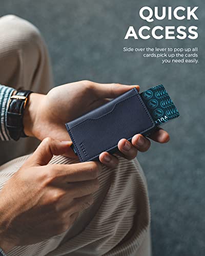 Image of VULKIT Pop up Wallet Credit Card Holder with Leather Slots RFID Blocking Metlal Bank Card Case for Men or Women(Navy)