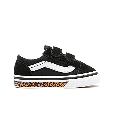 Vans Vans Unisex-Child Old Skool V Sneaker, Black/White/Animal Sidewall Leopard, 9.5 Toddler