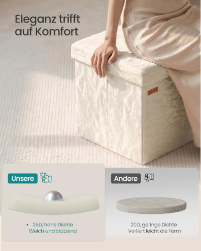 SONGMICS Sitzhocker 38 cm, faltbar, mit Deckel, PU-Leder – Ansicht 4