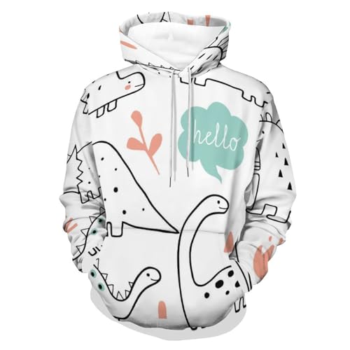 Hoodie dinosaure blanc unisexe en taille S, pull sweat à capuche original
