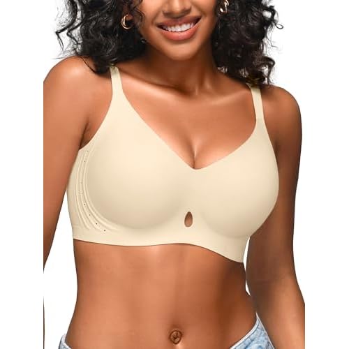 S-L Wireless Jelly Bras for Women with Support - Seamless Bra No Underwire Full Coverage Comfort T-Shirt Bralette Champagne Small