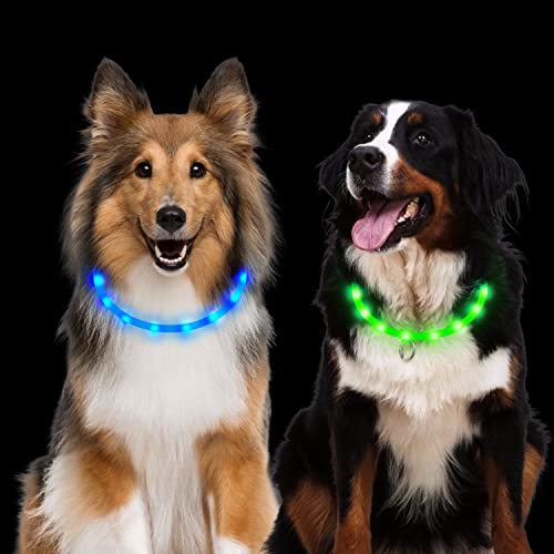 lysande halsband hund, 2 stycken led hundhalsband USB-uppladdningsbar vattentät 3 blinkande lampor hundhalsband lysande längd justerbar husdjur säkerhet krage för hundar katter
