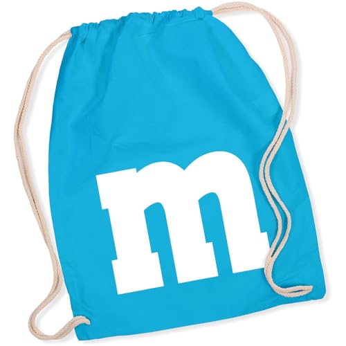 Alsino M und M Turnbeutel - M&M Karneval Kostüm Damen Herren MM Gruppenkostüm - Fasching Verkleidung Rucksack Farbe hellblau