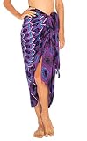 SHU-SHI Womens Sarong Beach Swimsuit Cover Ups Wrap Bikini Coverup Mandala Peacock & Clip Purple