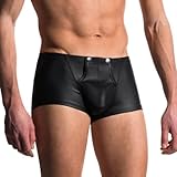 Future of your pleasure Sensual FOPS Sexy Boxershorts Herren mit Öffnung M Erotische Unterwäsche PU-Leder & Mesh mit Druckknöpfen & Beutel Große Größen B67