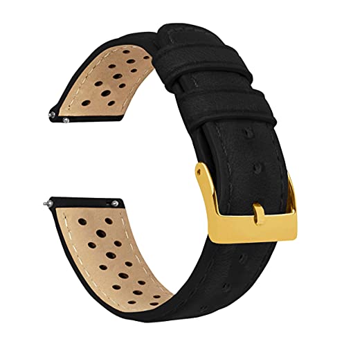 Image of BARTON WATCH BANDS 24mm Black - Racing Horween Leather Gold Buckle Watch Bands - Quick Release - Choose Strap Color & Width