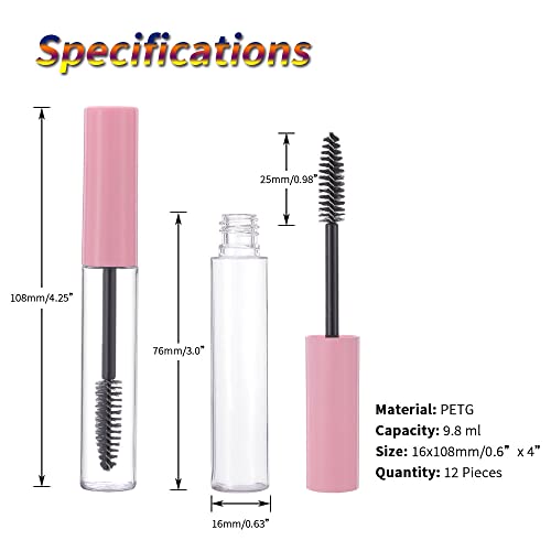 YITOU 12 Pcs 10ml Empty Mascara Tube with Eyelash Wand for Castor Oil, Refillable Clear Bottle Sample Size Container for Eyelash Eyebrow DIY Cosmetics Bulk Wholesale, Pink3