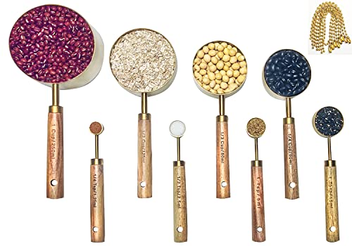 Smayho 8-Piece Measuring Cups And Spoons Set, Stainless Steel Measuring Cups With Wood Handle, Measure Spoons For Kitchen Cooking/Baking - Send 8 Hanging Rings #TOP6