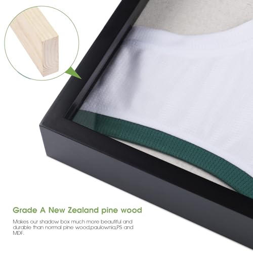 1DOT2 Shadow Box 20x30 Large Jersey Frame Display Case, Shadowbox Frames with Grade A Natural Pine Wood Acrylic for Football Baseball Basketball Hockey T-Shirt, Classic Black