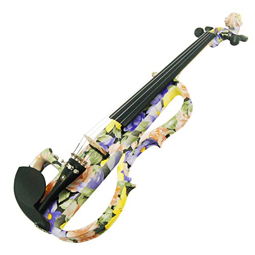 Image of Kinglos. Visual-Art Advanced Electric Violin 4 /4 Full Size Ebony Fittings | Kit Incl. Case Bow Shoulder Rest Aux Cable Spare Bridge Strings - Solid Wood Purple Silent Violin Set for Adults Beginner