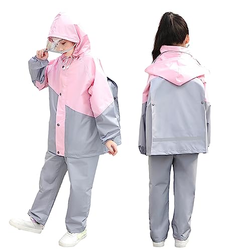 [Formemory] レインコート キッズ 上下セット ポンチョ レインスーツ 子供 女の子 男の子 カッパ子供 ゴム付きの袖 ランドセル対応 透明窓付き 防風 防水ハイネック 通学 子供用 雨具 遠足 梅雨対策 携帯ポーチ付き 雨具