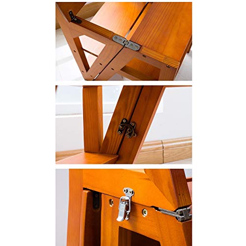 Taburete de escalera plegable de madera maciza y silla de bambú multifunción 5