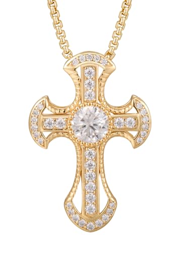 Color-D VVS1 Clarity Moissanite Cross Pendant Necklace, Iced Out 925 Sterling Silver with Gold/White Gold Plated Cross Chain, Greek Cyberpunk Cross Pendant for Christmas Mother's Day Valentine's Day