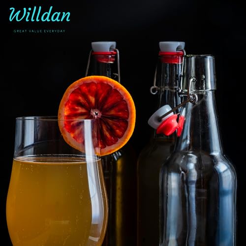 Image of WILLDAN Set of 6-16oz Swing Top Glass Bottles - Flip Top Brewing Bottles For Kombucha, Kefir, Vanilla Extract, Beer - Airtight Caps and Leak Proof Lids, Bonus Gaskets and Funnel