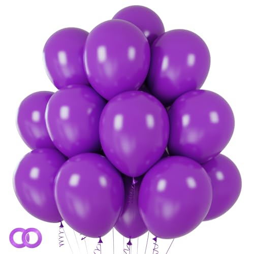 Image of Purple Balloons 100 Pack 12 inch Thicken Latex Matte Purple Balloons for Halloween Birthday Party Weddings Decorations