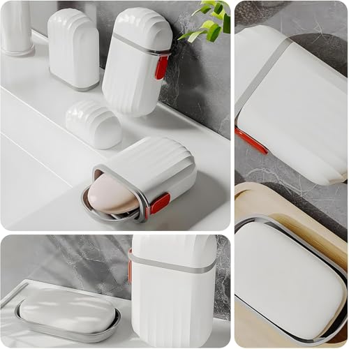 Image of Wall Mounted Soap Box with Flip Cover and Drain Tray | Detachable Inner Support | Adhesive Sticker Installation | ABS Soap Holder for Bathroom (Soap Dish Box)