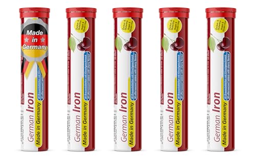 Iron 14 mg - 5 x 20 effervescent Tablets - Cherry Flavor - T&D Pharma German Iron - Made in Germany