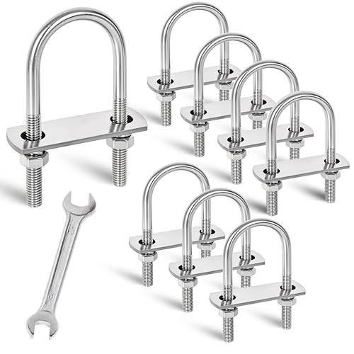 Image of 8 Sets M8 U-Bolts,u-Bolts 1.5 inch (40mm) Wide,U-Bolts with Nuts | 304 Stainless Steel u-Bolts,Bolt Plate and washers,1.5 inch u bolt,u-Bolts 1-1 /2 inch wide,U Bolt Heavy Duty,Metric thread