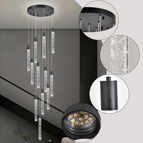 Image of 12-Lights Bubble Crystal Chandelier for Entryway High Ceiling,Black