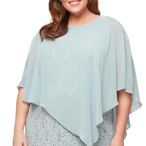Image of S.L. Fashions Womens Plus Size Long Length Sequin Lace Beaded Capelet Mother of The Bride Dress, Formal Evening Gown