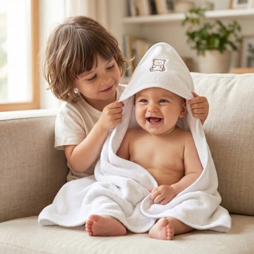 Image of Baby Hooded Towel Wrapper | Soft Terry Cotton | Baby Carry Towels for Newborns (0 - 1.5 Years) | 70 x 70 cm | Unisex | White