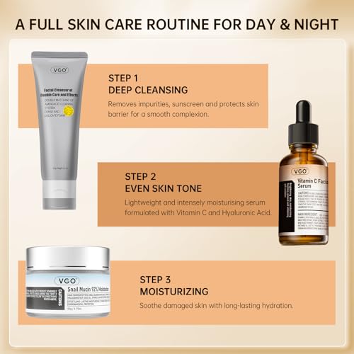 VGO Skin Care Set with Snail Mucin 92% Moisturizer, Vitamin C Serum & Dual-Tube Facial Cleanser — view 7