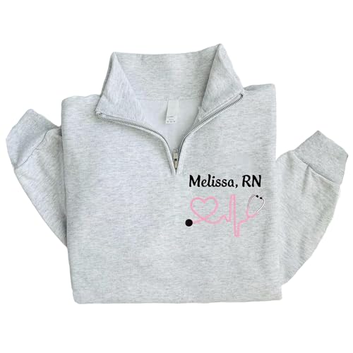 Personalized Nurse Quarter Zip Sweatshirt, Custom Embroidered Nursing Sweater, Registered Nurse Quarter Zip Shirt, Custom Embroidered Hoodies for RN, NP 2 Multi