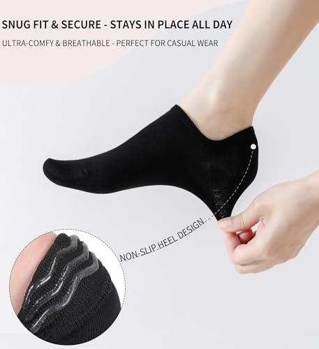 Black No Show Socks Womens 4 pairs Cotton Low Cut Tube Socks Anti Slip Casual Sports Shoes Short Size 6-9 9-124