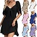 PNZLZIA Casual Deep V Neck Front Bow Tie Cutout Dress,V-Neck Bow Front Short Sleeve Mini Dress (Khaki,Medium)