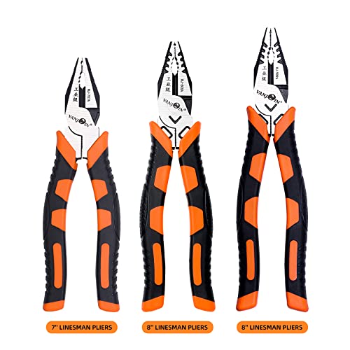 Vanjoin Linesman Pliers, 7 Inch/8 Inch/9 Inch High Leverage Linesman Pliers Heavy Duty Side Cutting Pliers With Anti-Slip Handle For Wire Cutting Crimping, Professional Hand Tool For Home Industrial #TOP1