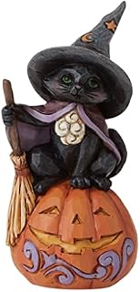 Enesco Jim Shore Heartwood Creek Black Cat on Pumpkin Miniature Figurine, 4 Inch, Multicolor
