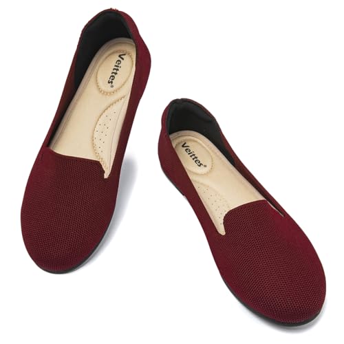 Image of Veittes Women's Wide Width Flats Shoes,Comfortable Breathable Casual Slip on Round-Toe Knitted Dressy Ballet Flats
