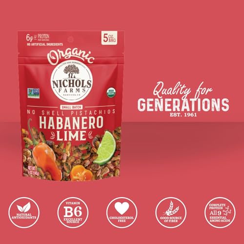 Image of Nichols Farms Roasted with Sea Salt No Shell Pistachios, Kosher, USDA Certified Organic, Non-GMO, 6 Oz (Pack of 3)