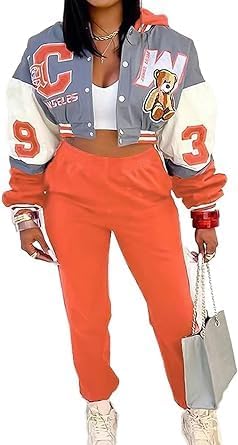 Women’s Print Colorblock Bomber Jacket & Pants Set Casual Set