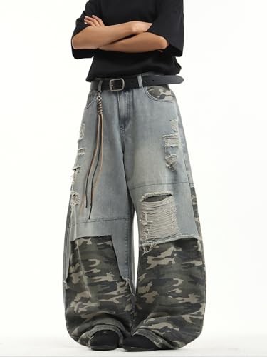 Image of DFGIGT Mens Baggy Jeans Wide Leg Denim Pants Y2k Loose Fit Streetwear | Hip Hop,Vintage 2000s,Jinco Jeans,Straight Leg,5 Pockets