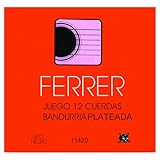 Ferrer Gato Negro Juego de Cuerdas para Bandurria 12 Cuerdas Acero Plateado, Tensión Media, Fabricado Artesanalmente en España desde 1868