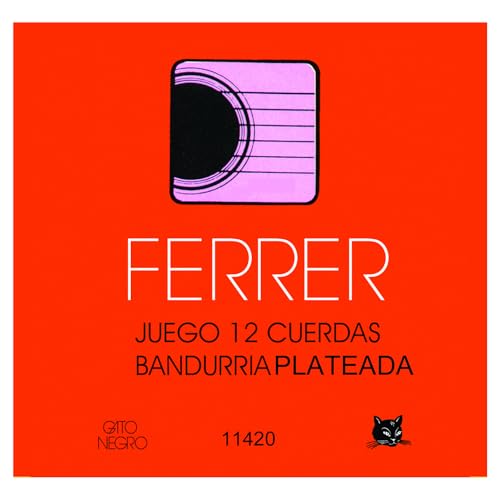 Ferrer Gato Negro Juego de Cuerdas para Bandurria 12 Cuerdas Acero Plateado, Tensión Media, Fabricado Artesanalmente en España desde 1868